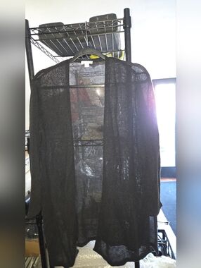 J. Jill Sheer Knit Open-Front Cardigan in Black ,L